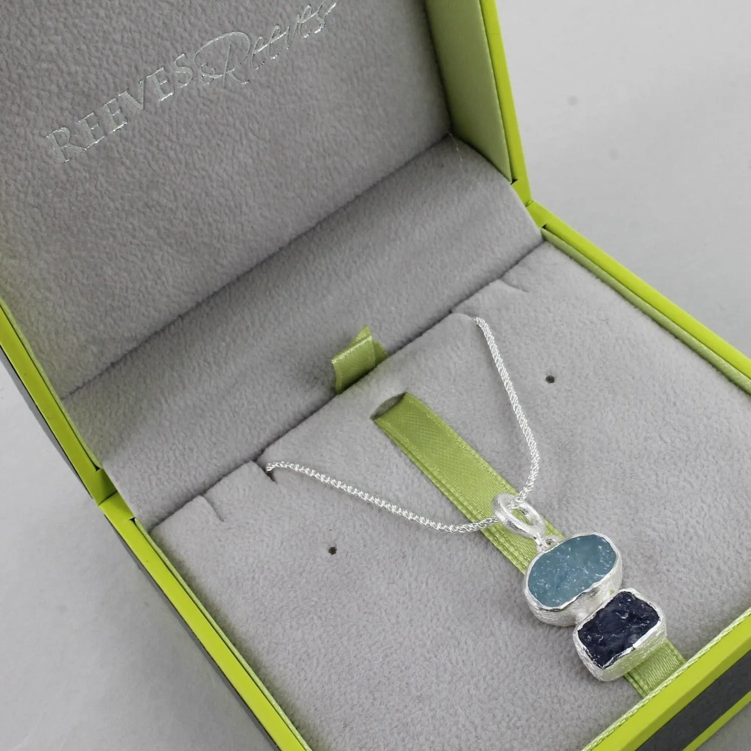 Rough Duo Stone Drop Necklace in Sterling Silver