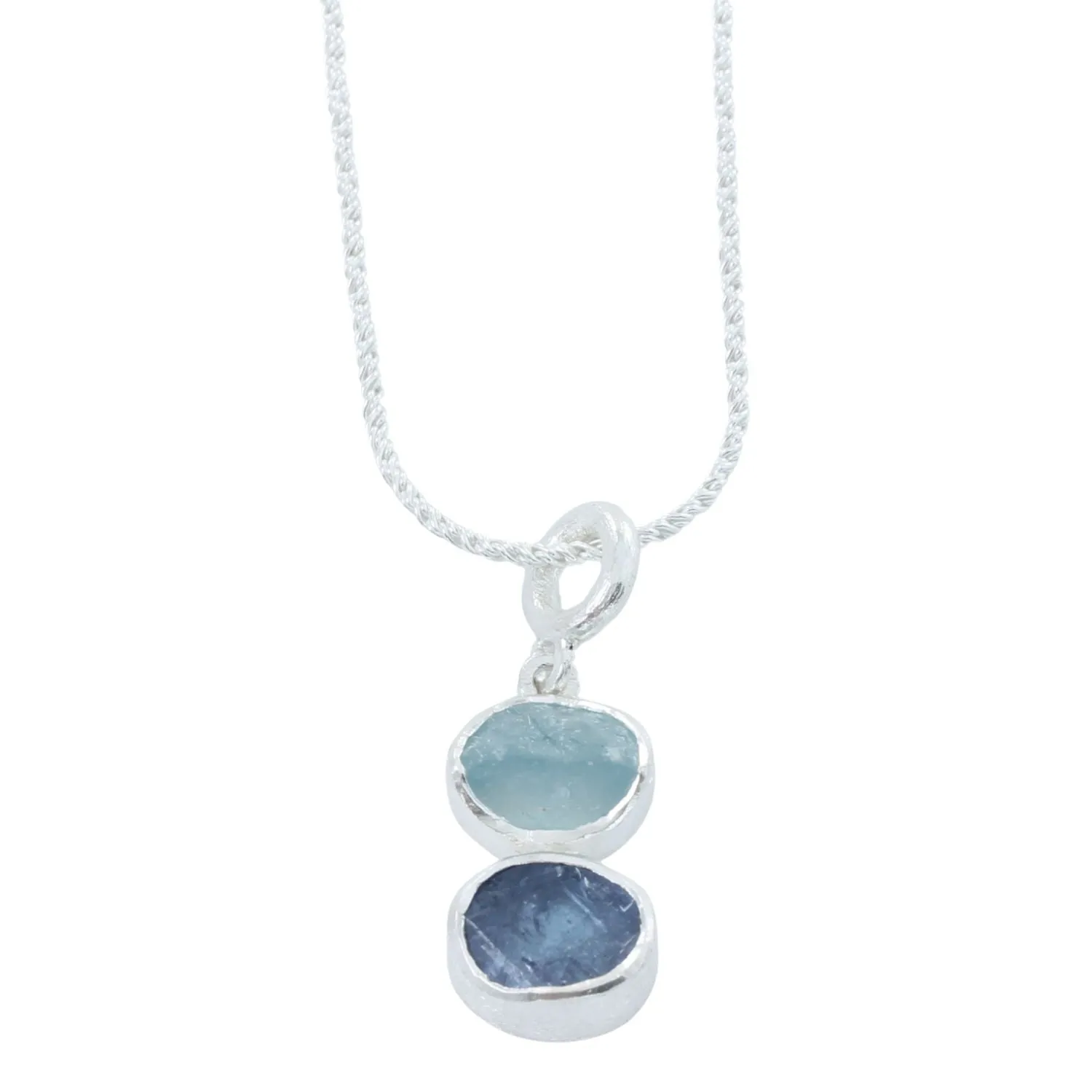 Rough Duo Stone Drop Necklace in Sterling Silver