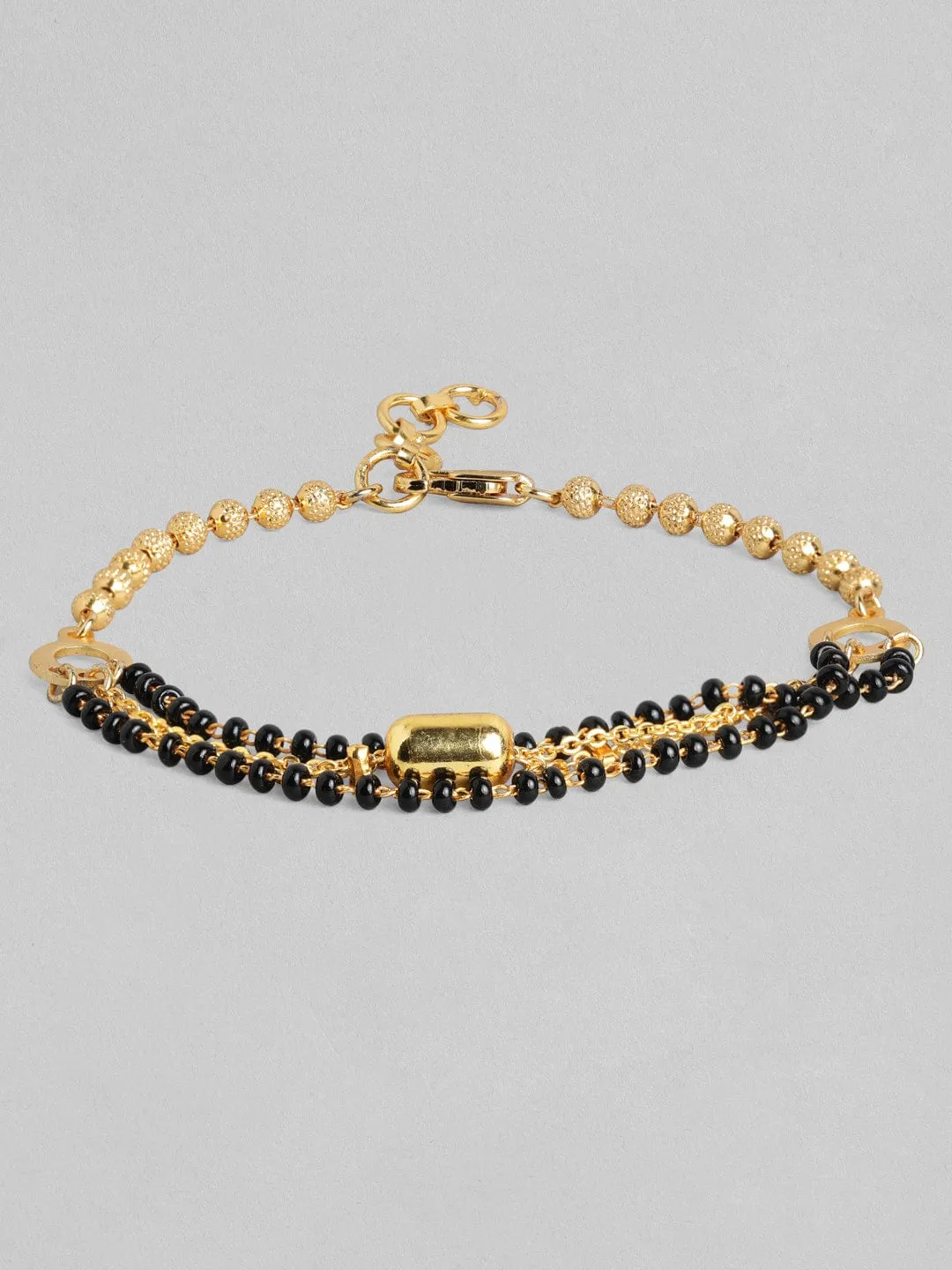 Rubans Gold Plated Handcrafted Black Beads Layered Bracelet