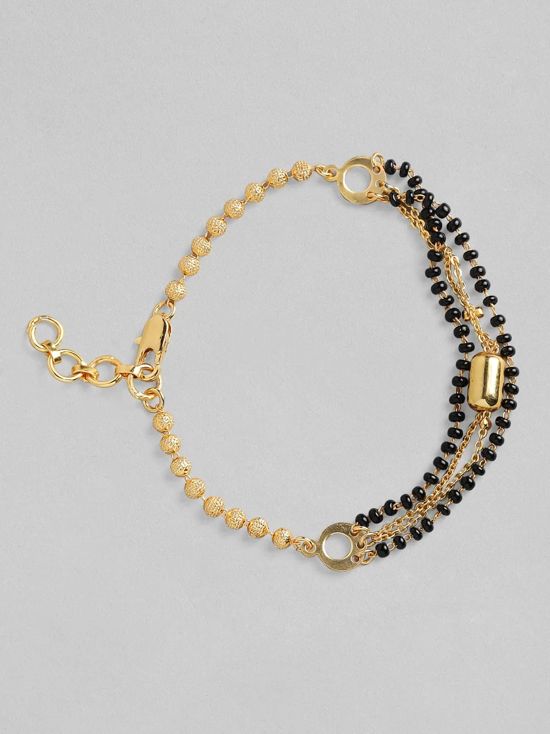 Rubans Gold Plated Handcrafted Black Beads Layered Bracelet