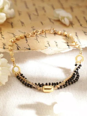Rubans Gold Plated Handcrafted Black Beads Layered Bracelet