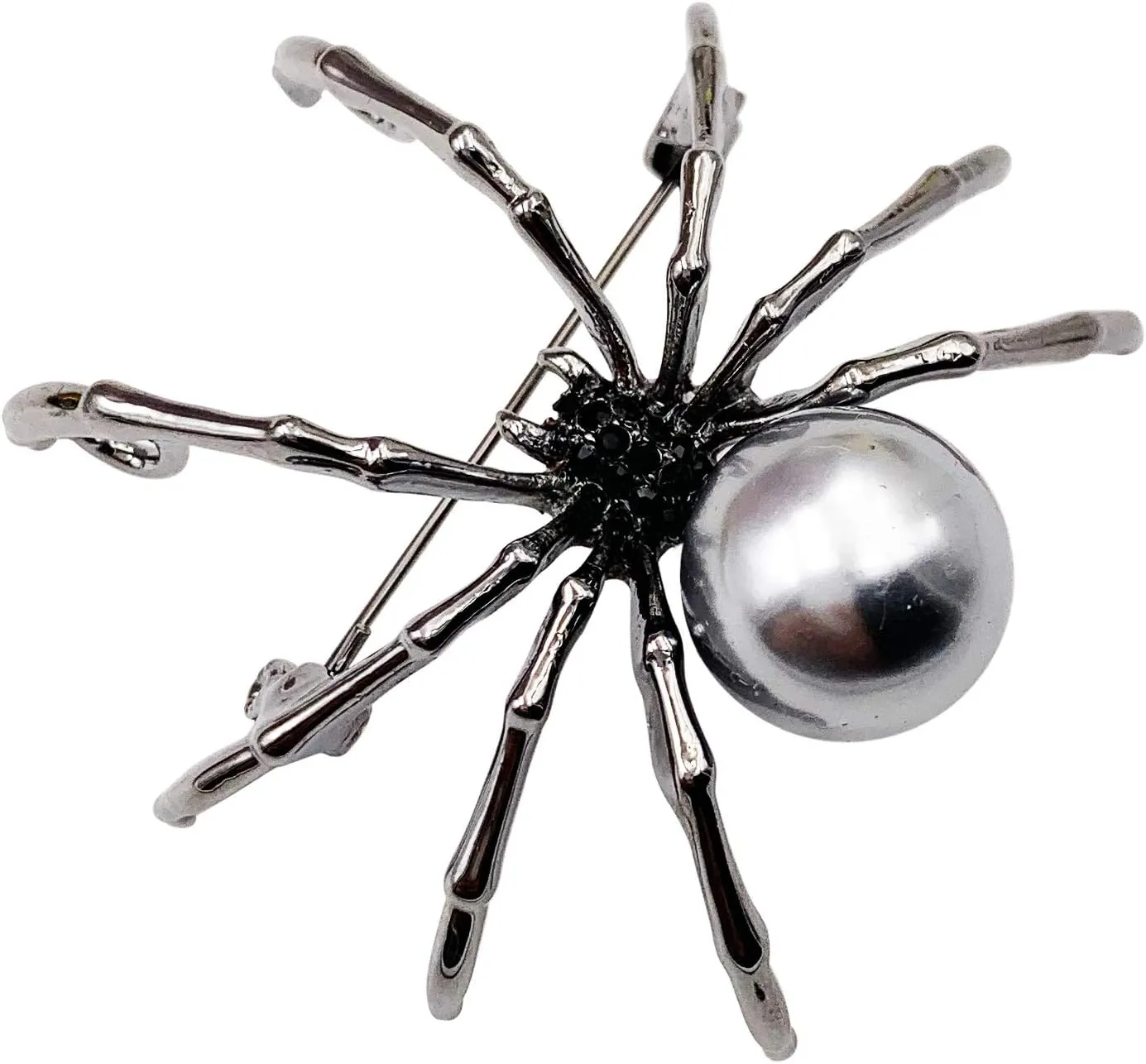 SELOVO Spider Simulated Pearl Brooch Pin Black Crystal Broach Black Tone