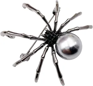 SELOVO Spider Simulated Pearl Brooch Pin Black Crystal Broach Black Tone