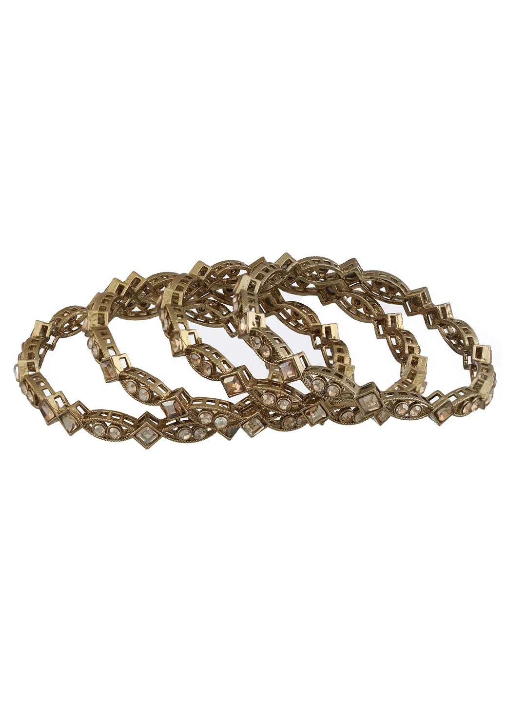 Set Of 4 Gold-Plated Pearl & Kundan Studded Bangles