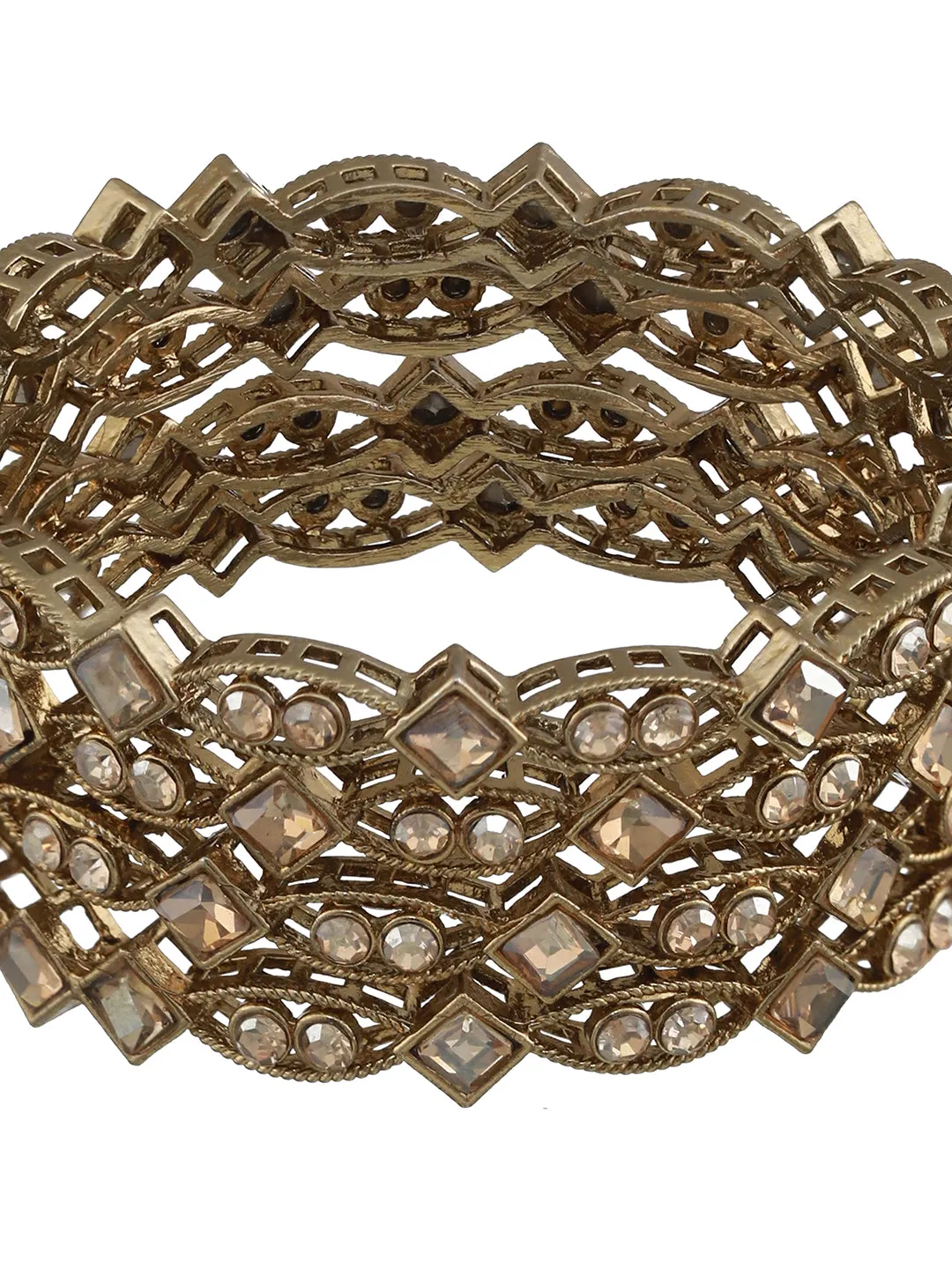 Set Of 4 Gold-Plated Pearl & Kundan Studded Bangles