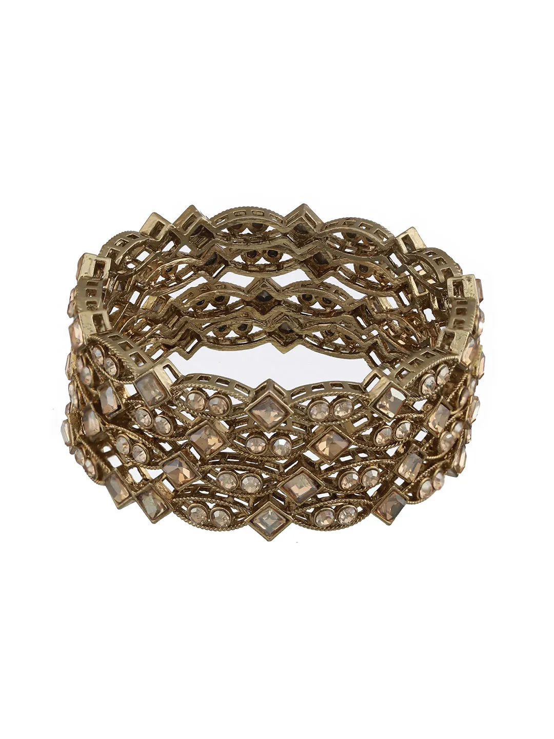 Set Of 4 Gold-Plated Pearl & Kundan Studded Bangles