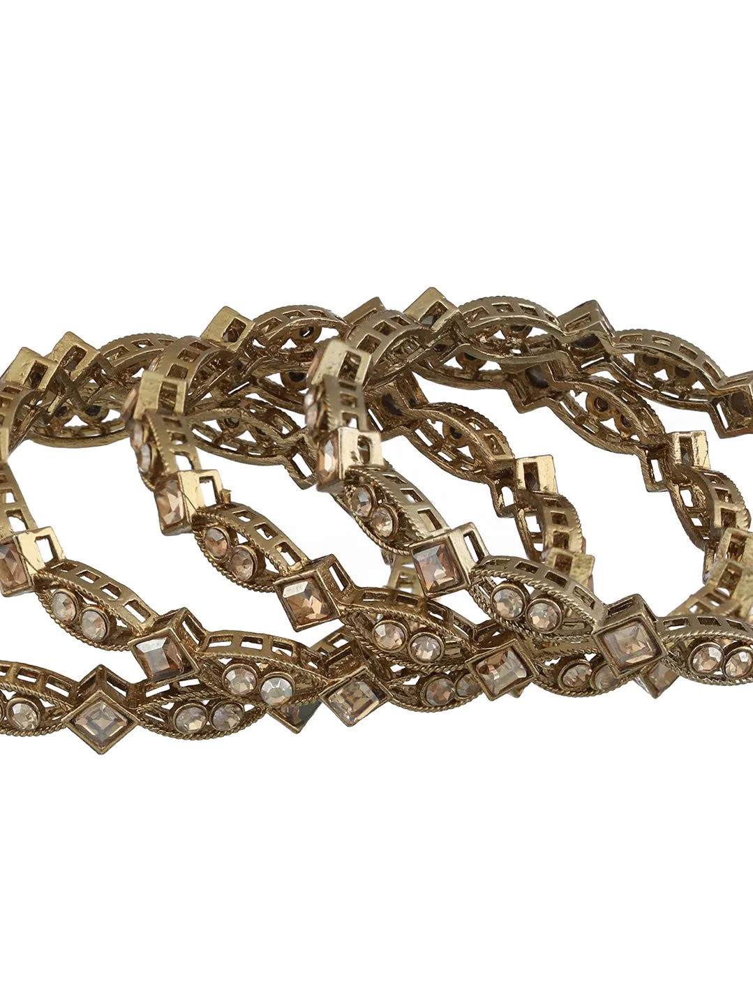 Set Of 4 Gold-Plated Pearl & Kundan Studded Bangles