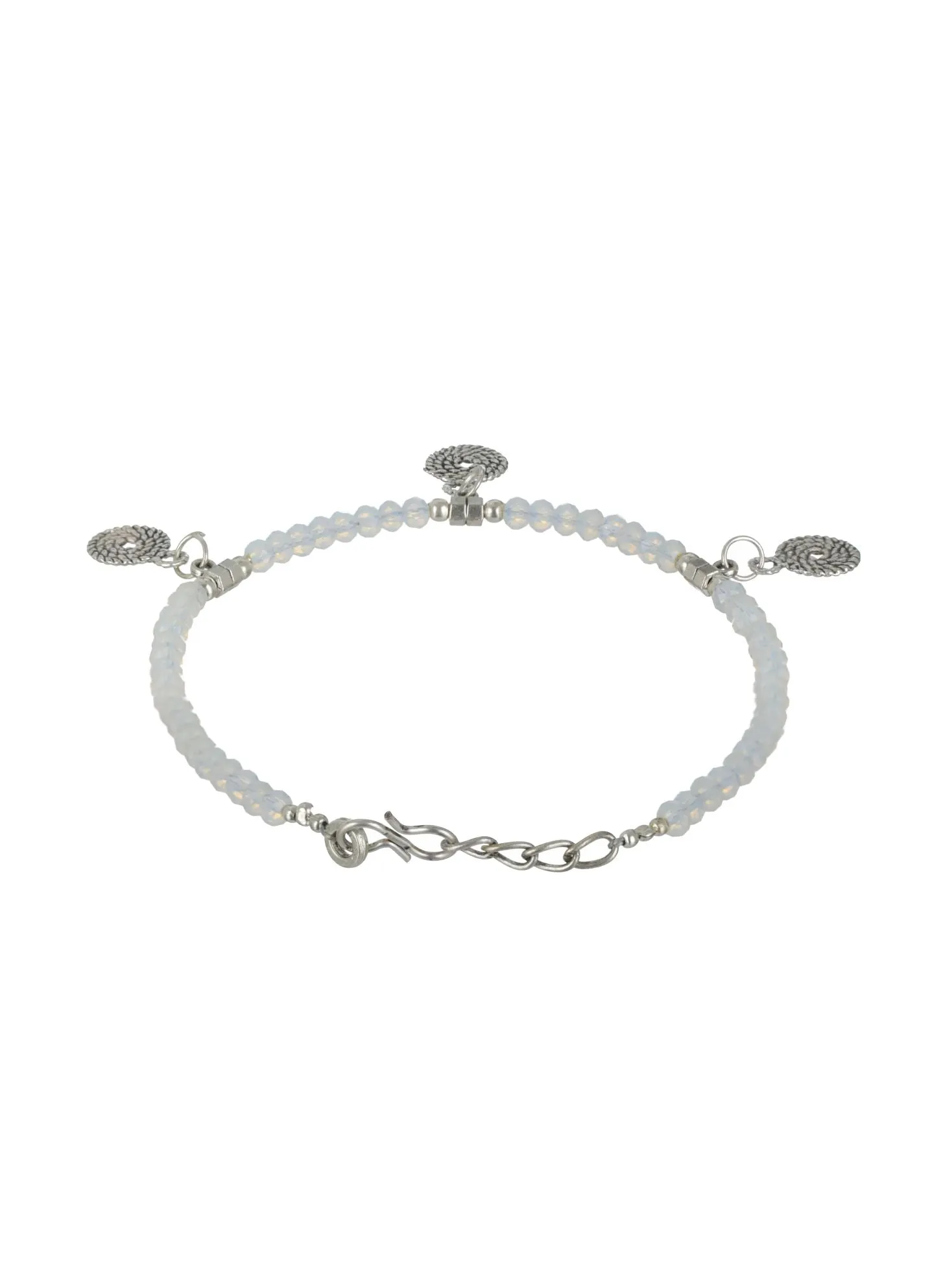 Set Of 4 Silver Elephant Flower Butterfly, Circle & Cocoon Charms Beaded Handcrafted Anklets
