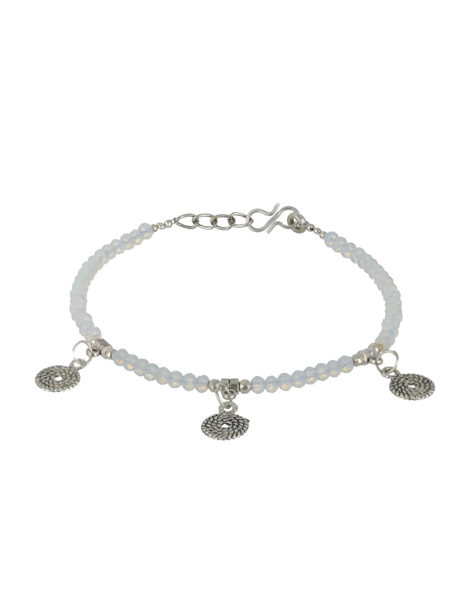 Set Of 4 Silver Elephant Flower Butterfly, Circle & Cocoon Charms Beaded Handcrafted Anklets