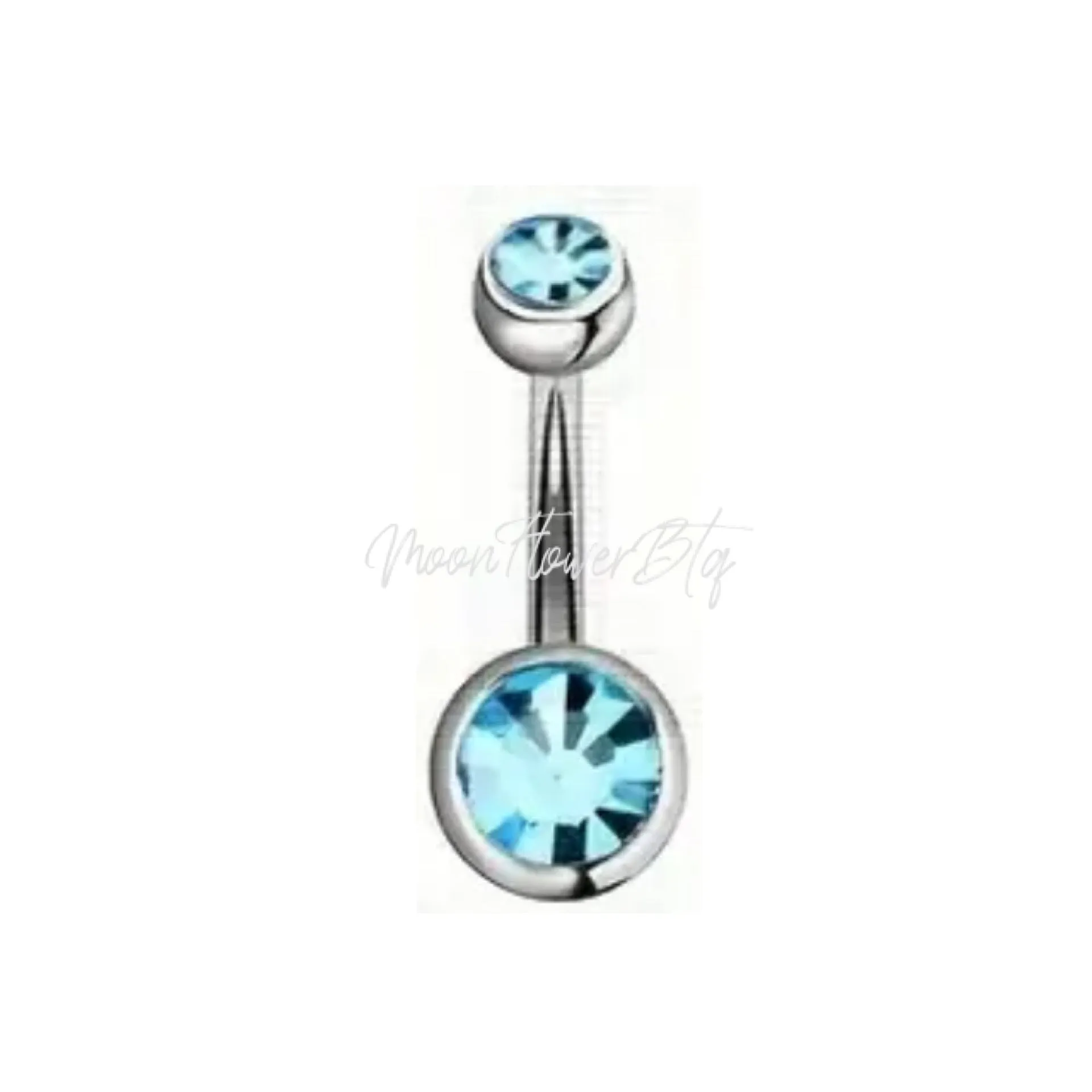 Silver Aqua CZ Navel Belly Button Ring