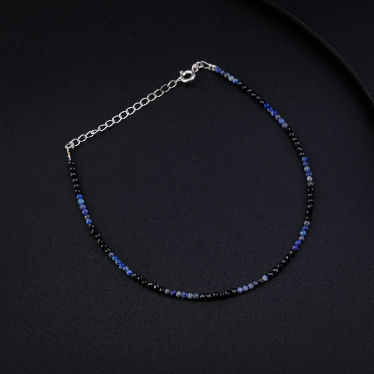 Silver Black Spinel and Lapis Lazuli Anklet