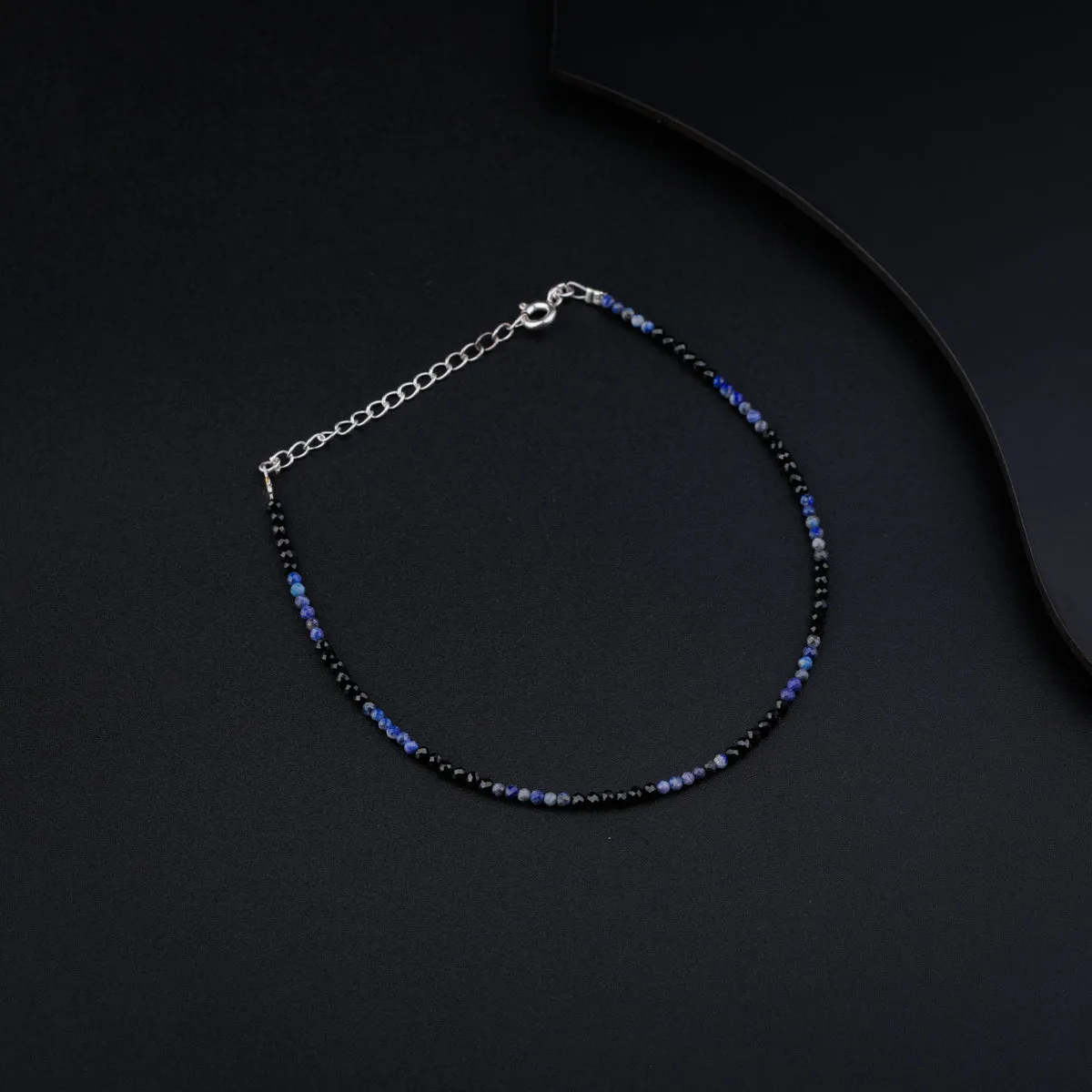 Silver Black Spinel and Lapis Lazuli Anklet