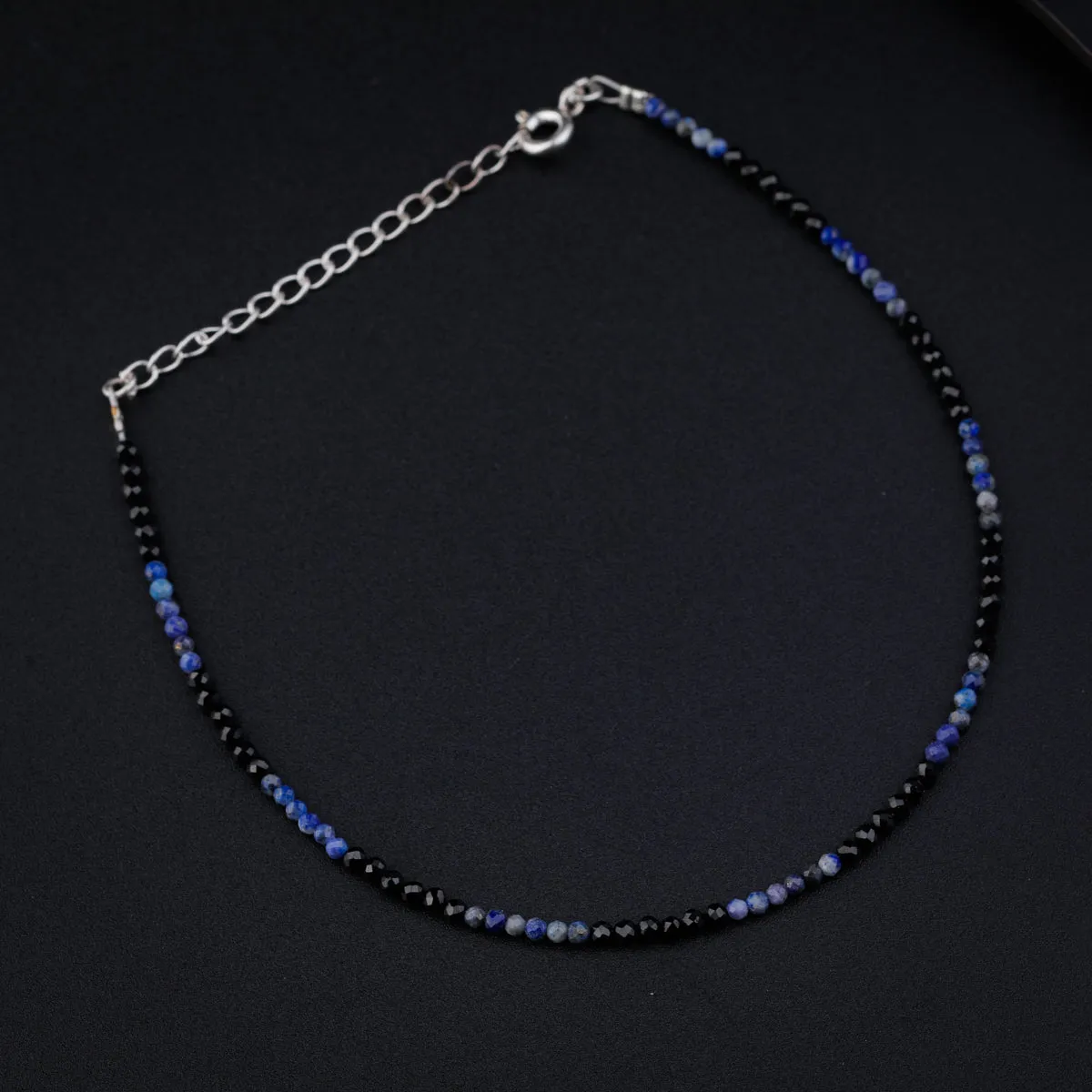 Silver Black Spinel and Lapis Lazuli Anklet