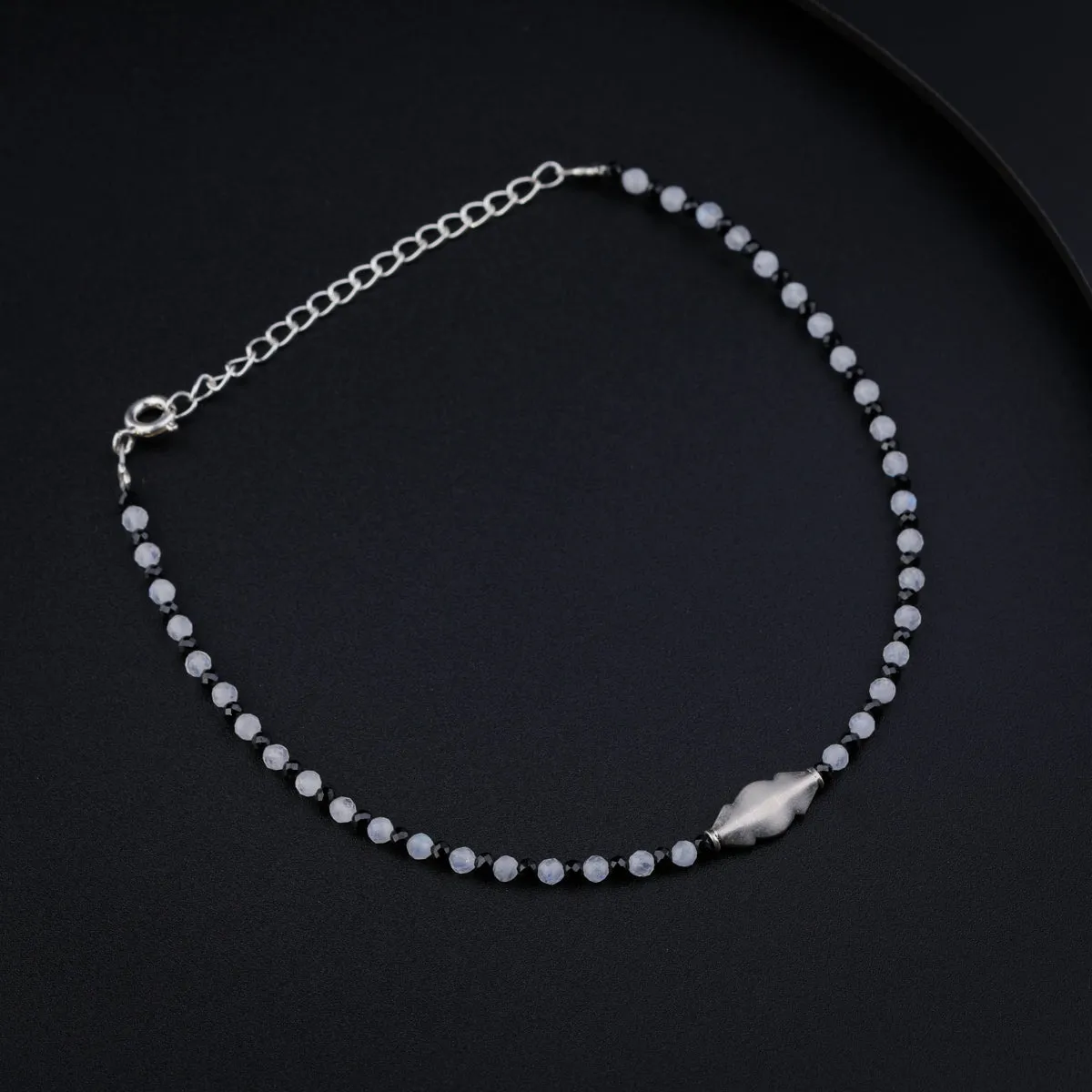 Silver Black Spinel and Moonstone Anklet