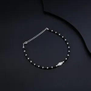 Silver Black Spinel and Pearl Anklet