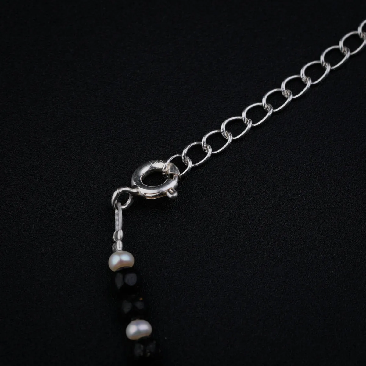 Silver Black Spinel and Pearl Anklet
