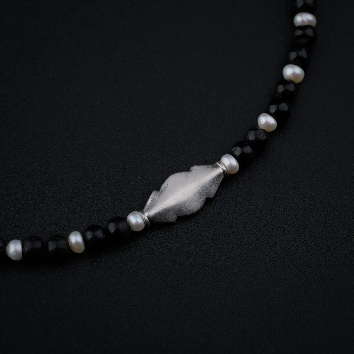 Silver Black Spinel and Pearl Anklet