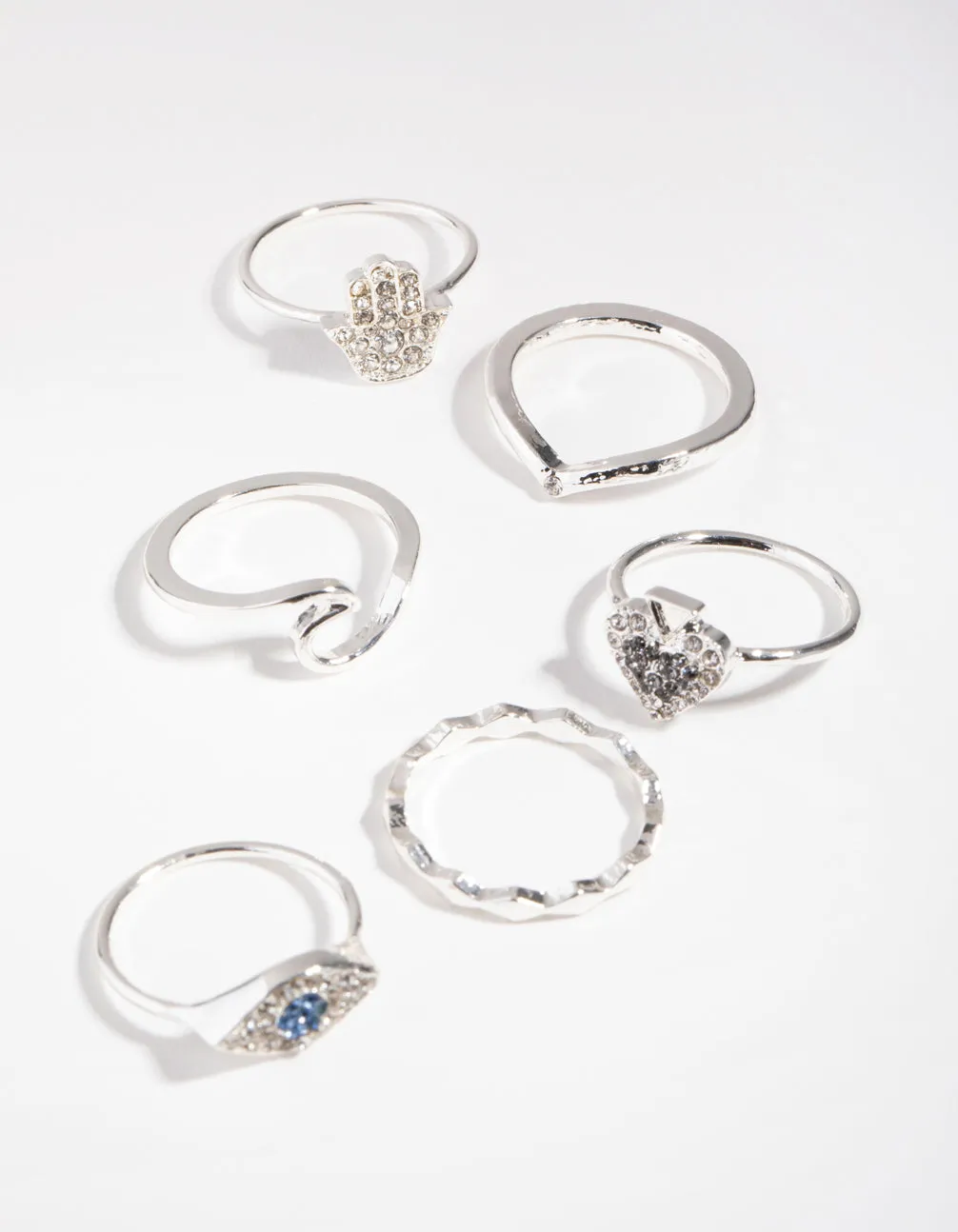 Silver Diamante Stack Pack Rings