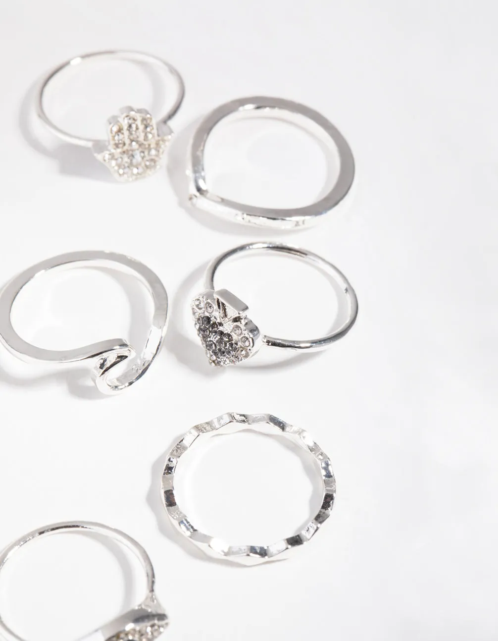 Silver Diamante Stack Pack Rings