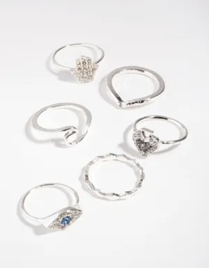 Silver Diamante Stack Pack Rings