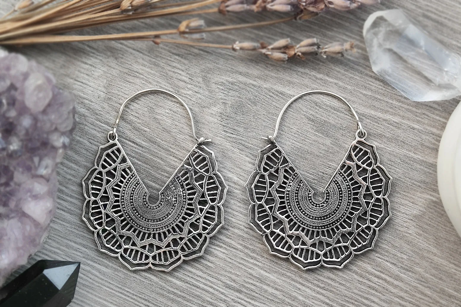 Silver Maya Hoops