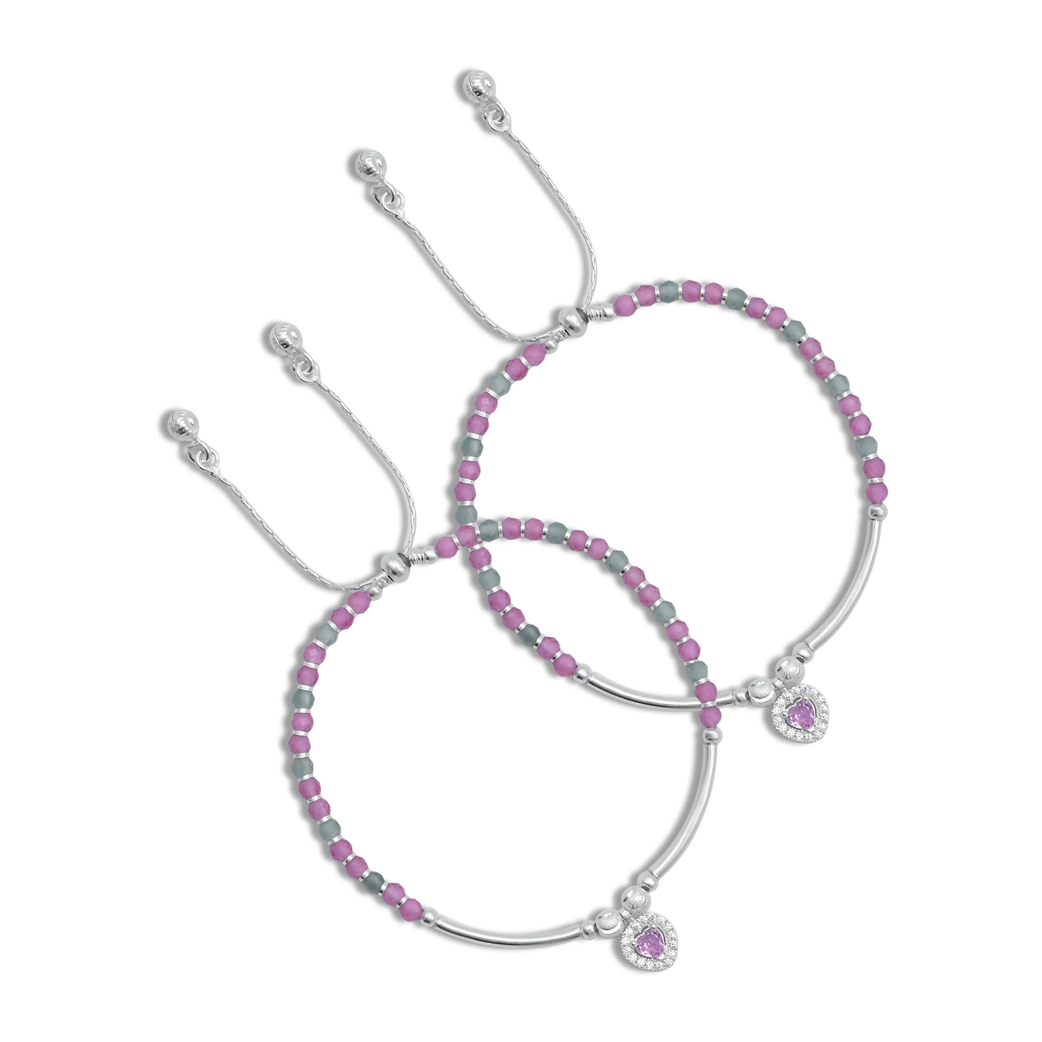 Silver Trendy Pink Heart Stone Anklets for Girls