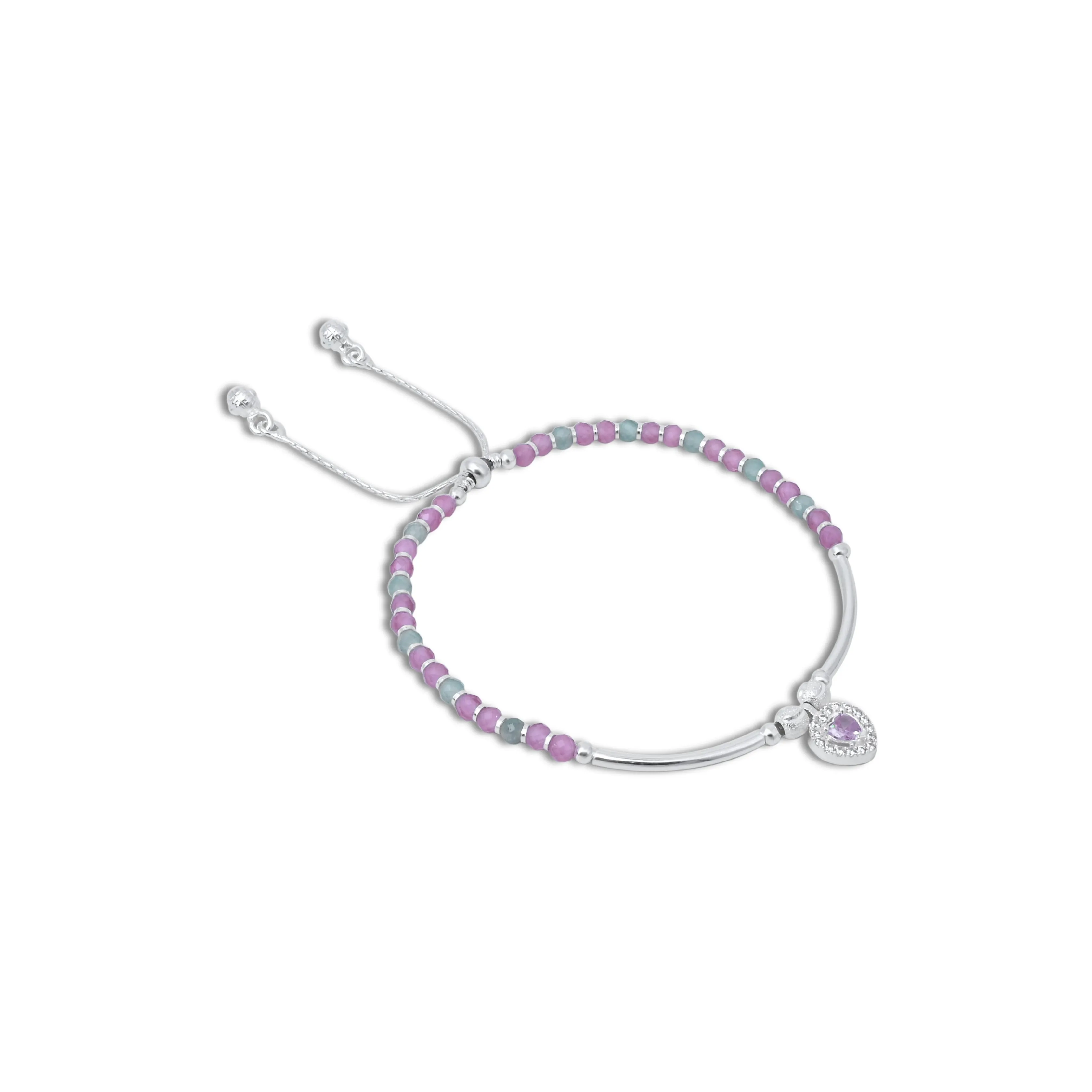 Silver Trendy Pink Heart Stone Anklets for Girls