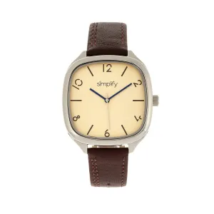 Simplify The 3500 Leather-Band Watch - Silver/Brown