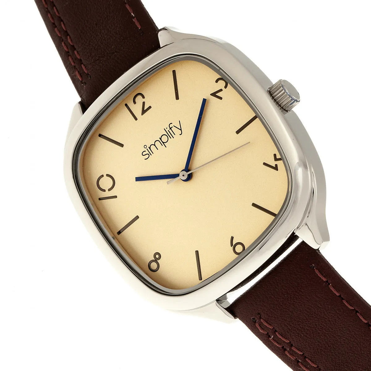 Simplify The 3500 Leather-Band Watch - Silver/Brown