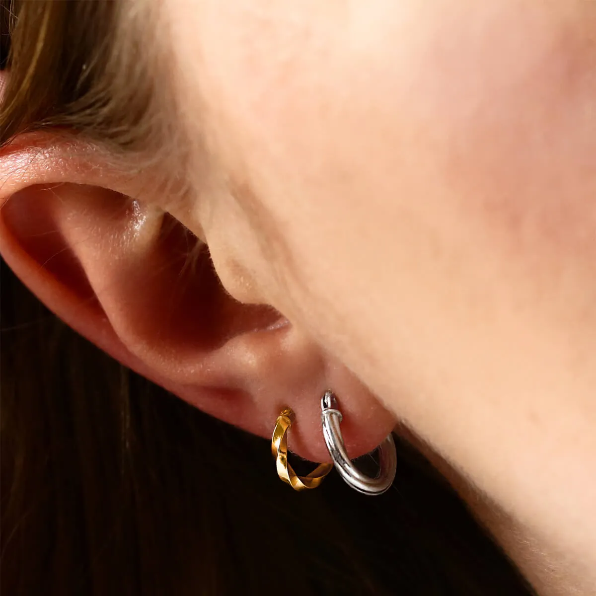 Soleil Collection 10mm Twist Hoop Earrings | 9K Solid White Gold