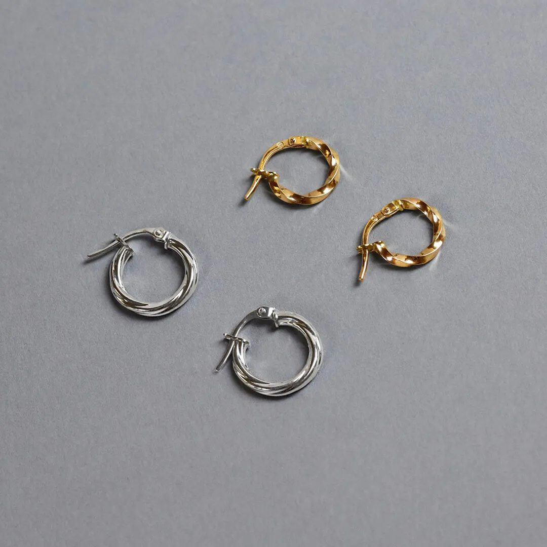 Soleil Collection 10mm Twist Hoop Earrings | 9K Solid White Gold