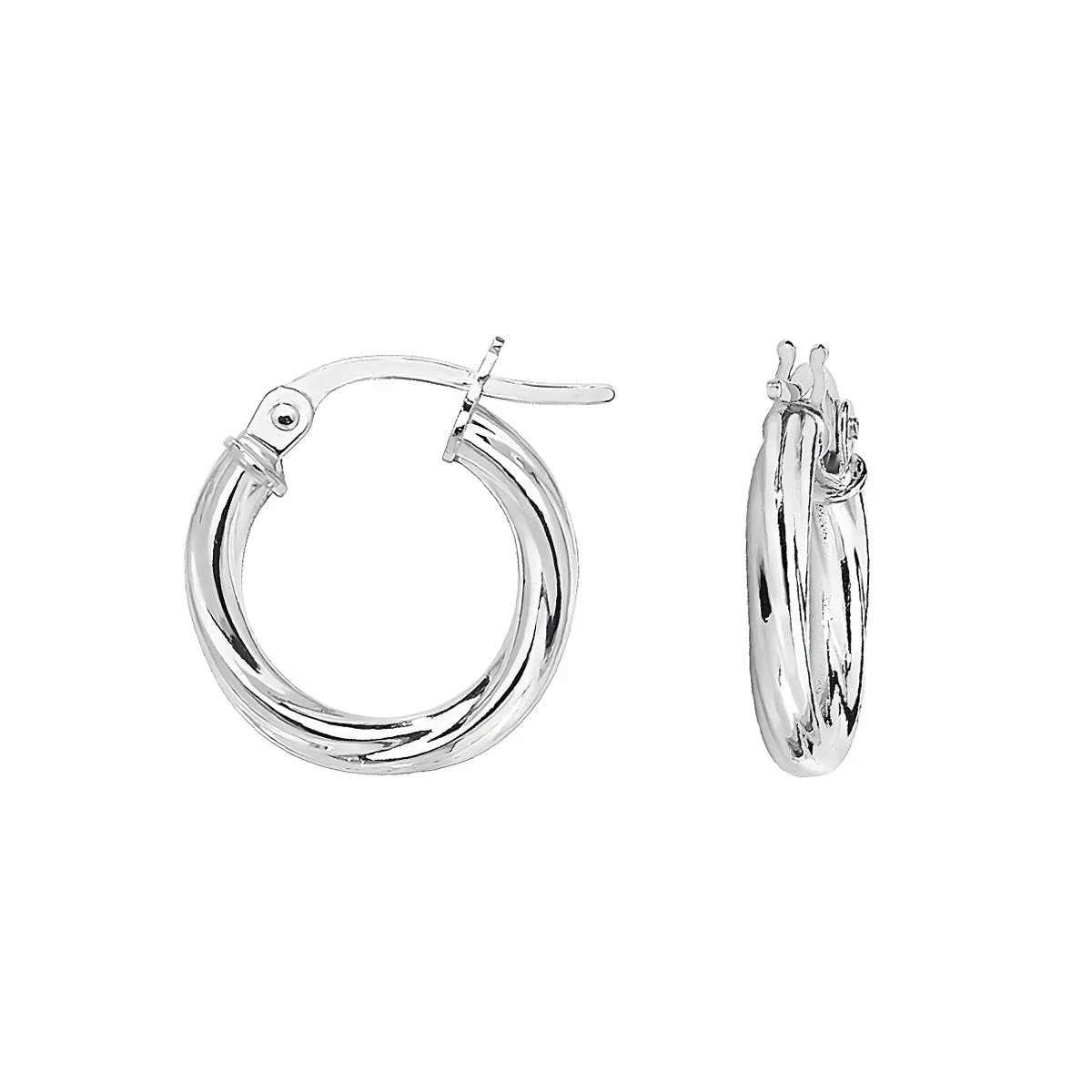 Soleil Collection 10mm Twist Hoop Earrings | 9K Solid White Gold