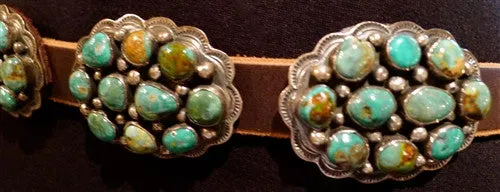 Southwestern Navajo Sterling Silver and Green Turquoise Concho Belt