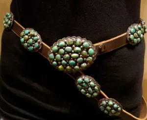 Southwestern Navajo Sterling Silver and Green Turquoise Concho Belt
