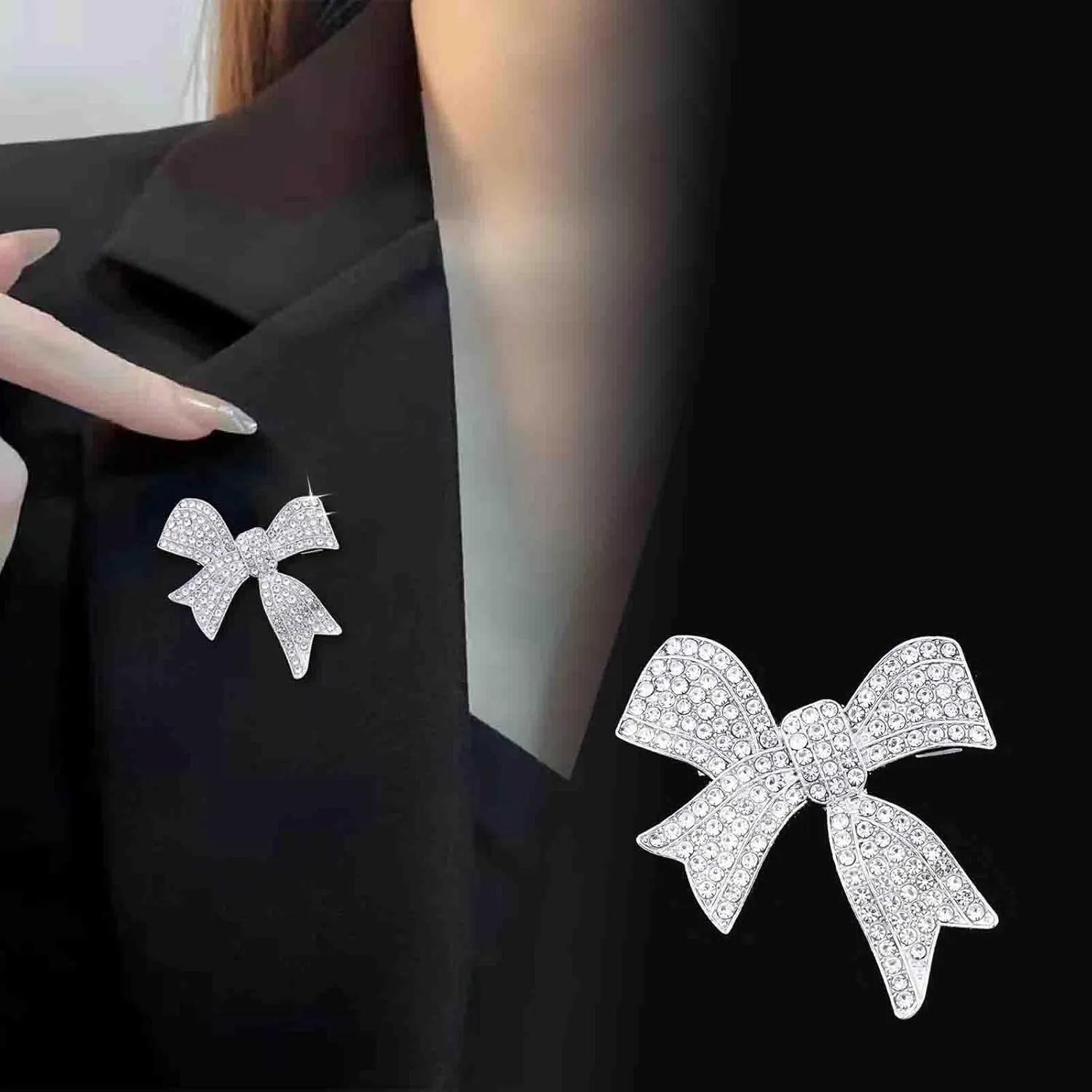 Sparkly Crystal Bow Brooch Pin - Gold Ribbon Badge With Rhinestone Knot - Metal Suit Lapel Decorative for Women Gift