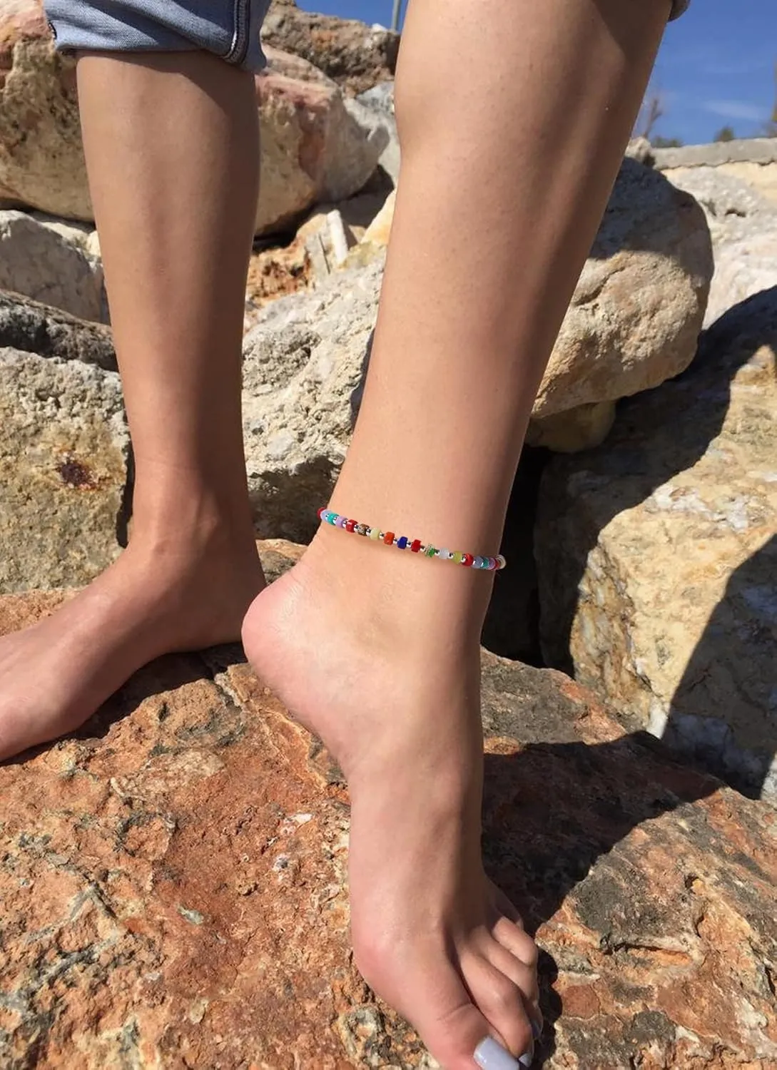 Starain Stone Beaded Anklets for Women Handmade Beach Boho Bead Ankle Bracelet Colorful Beads Anklet Jewelry Gift for Her