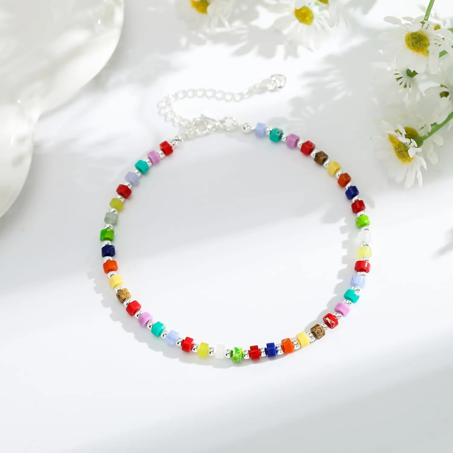 Starain Stone Beaded Anklets for Women Handmade Beach Boho Bead Ankle Bracelet Colorful Beads Anklet Jewelry Gift for Her