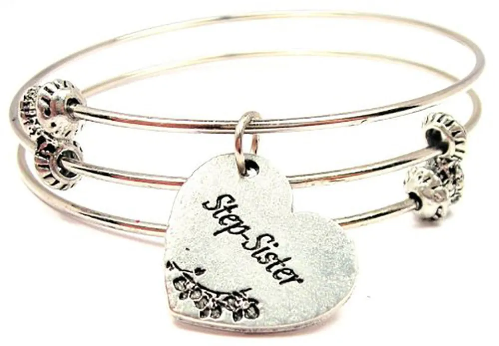 Step Sister Heart Triple Style Expandable Bangle Bracelet