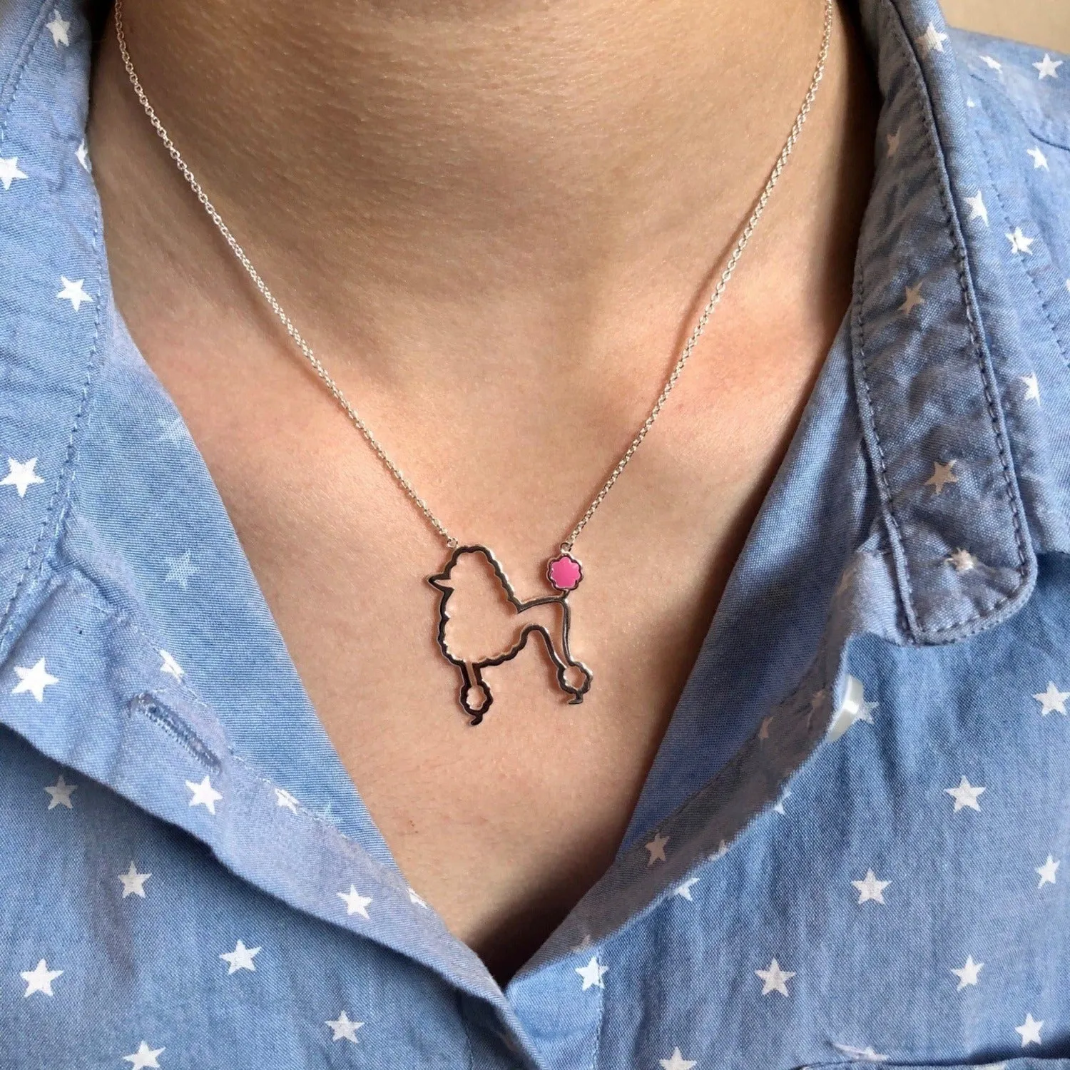 Sterling Silver and Enamel Poodle Dog Necklace
