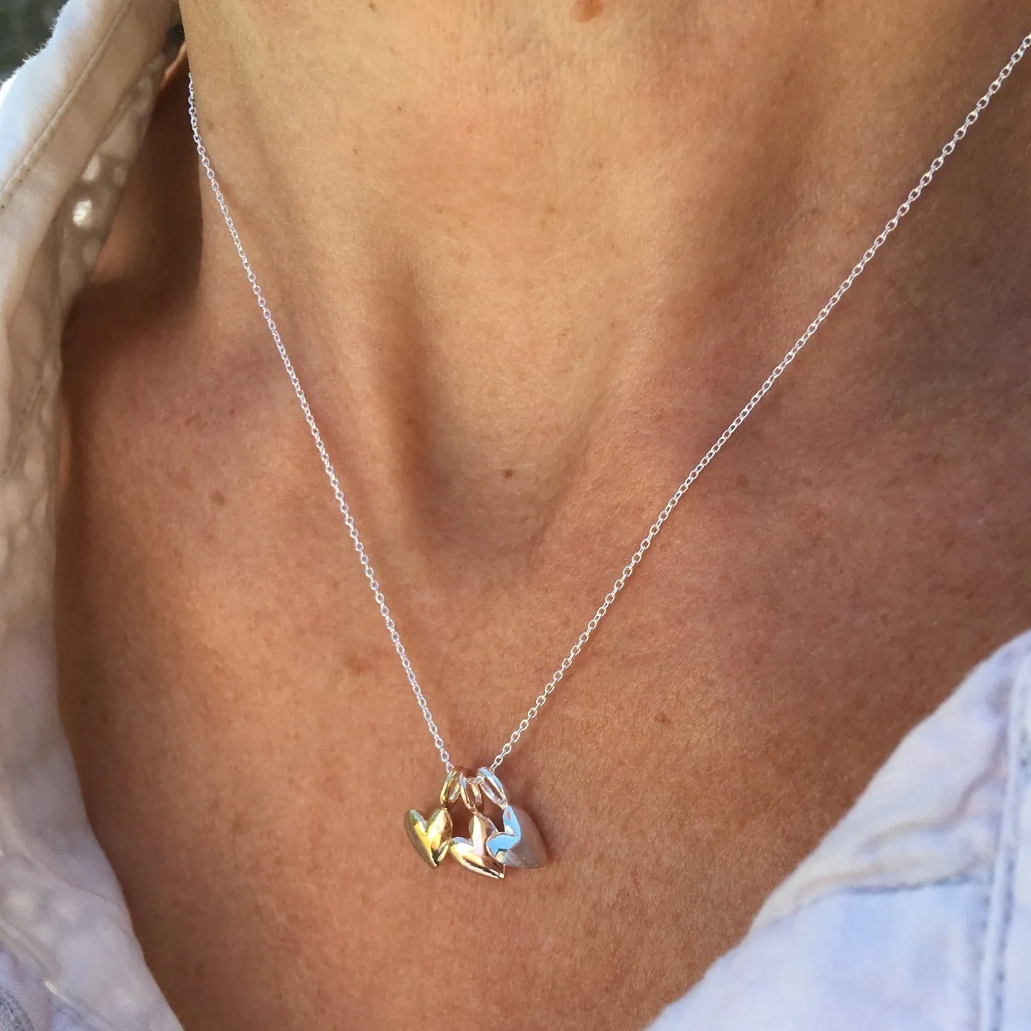 Sterling Silver Devotion Heart Triple Necklace