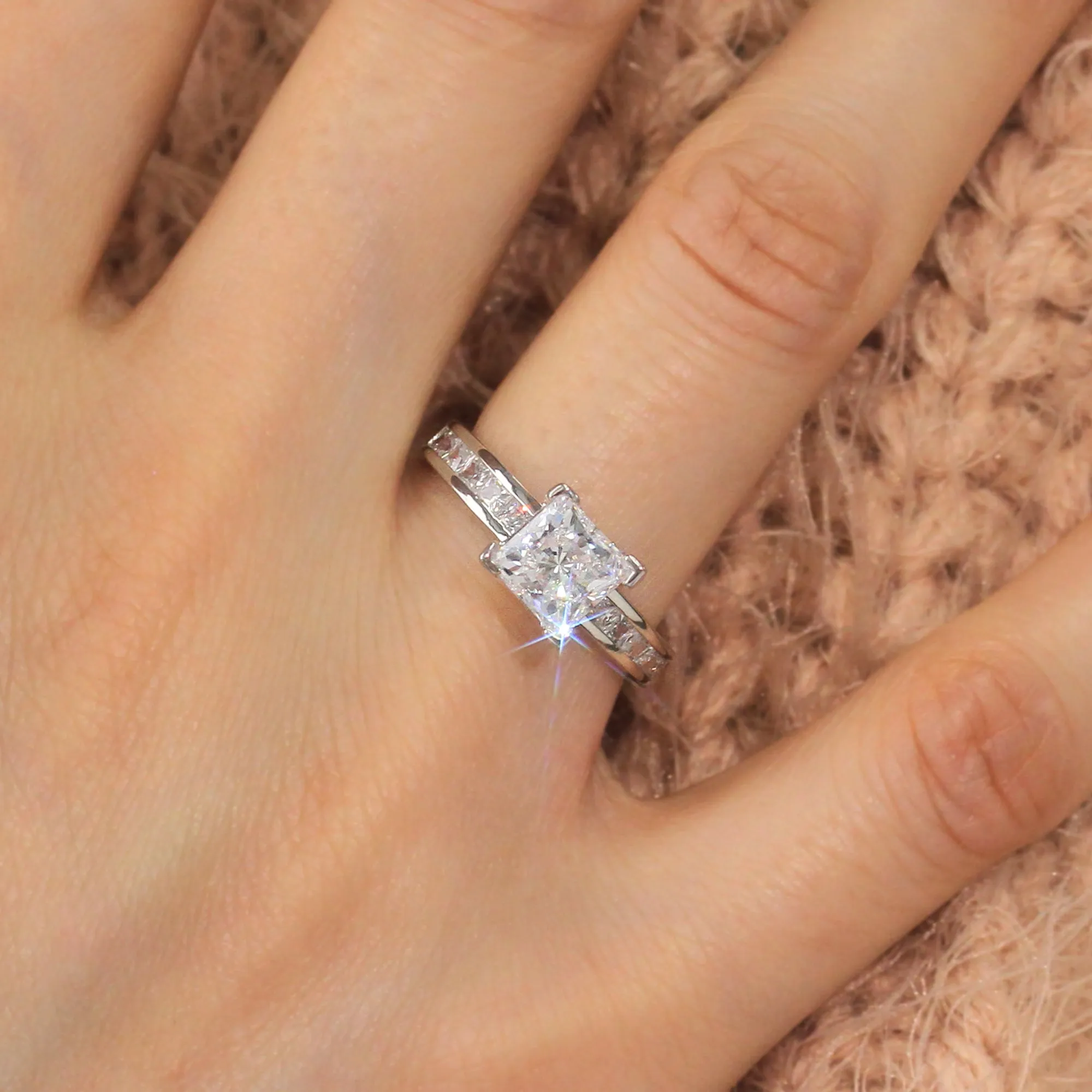 Sterling Silver Diamond Simulated Solitaire Stackable Ring
