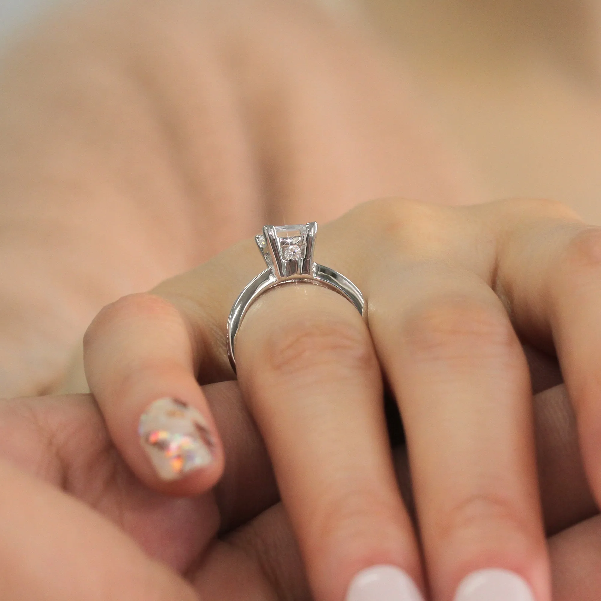 Sterling Silver Diamond Simulated Solitaire Stackable Ring