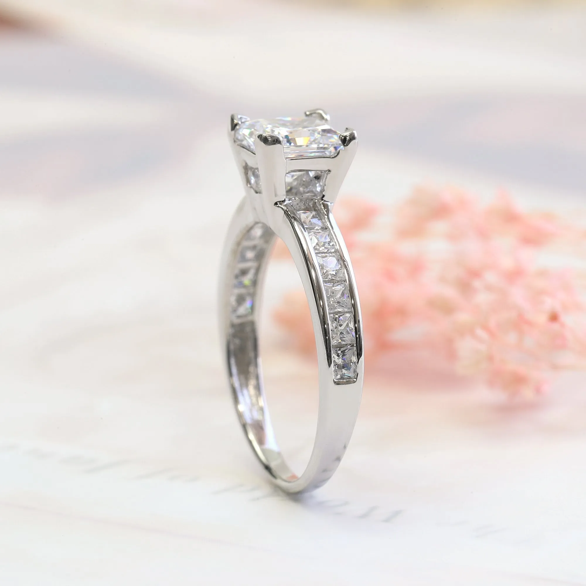 Sterling Silver Diamond Simulated Solitaire Stackable Ring