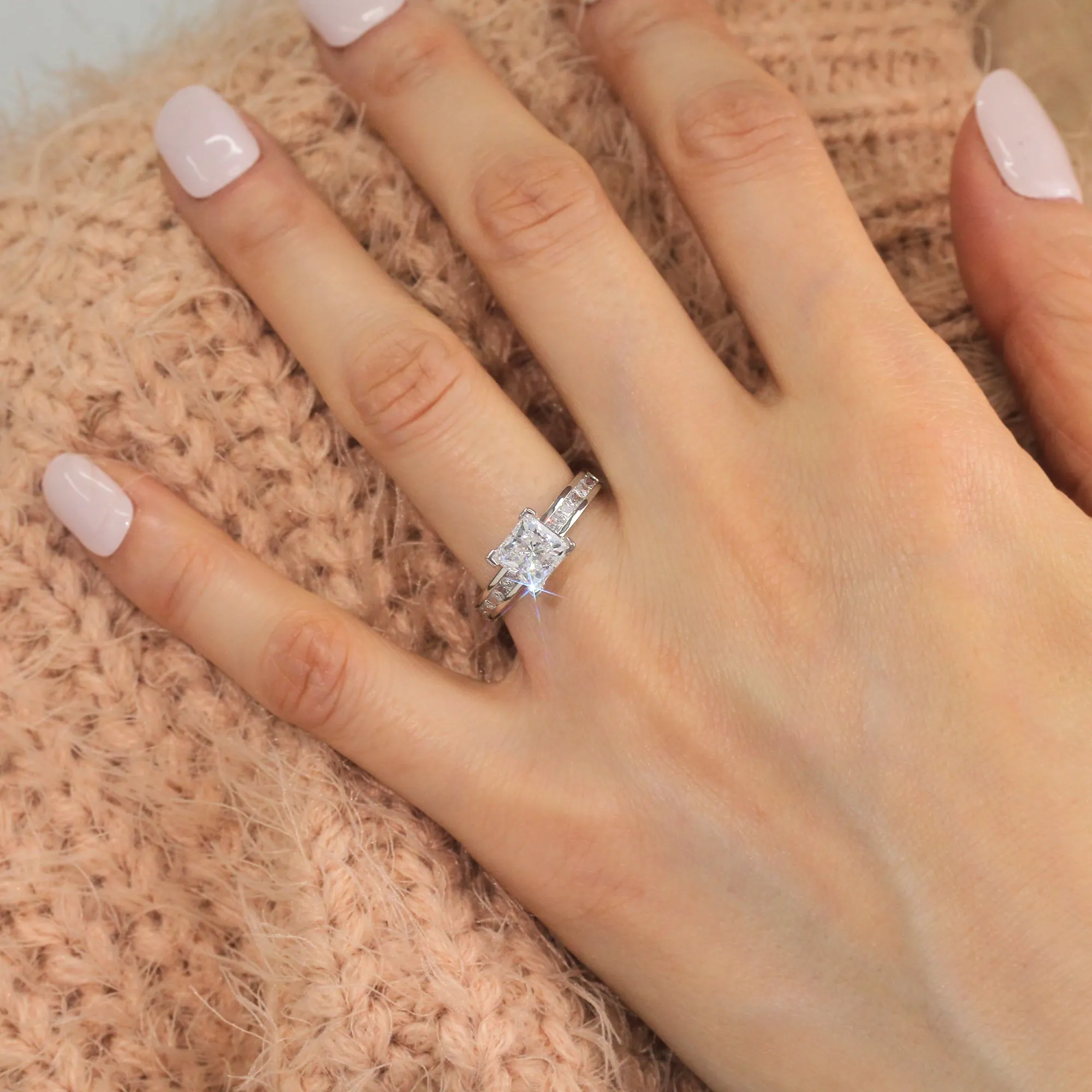 Sterling Silver Diamond Simulated Solitaire Stackable Ring