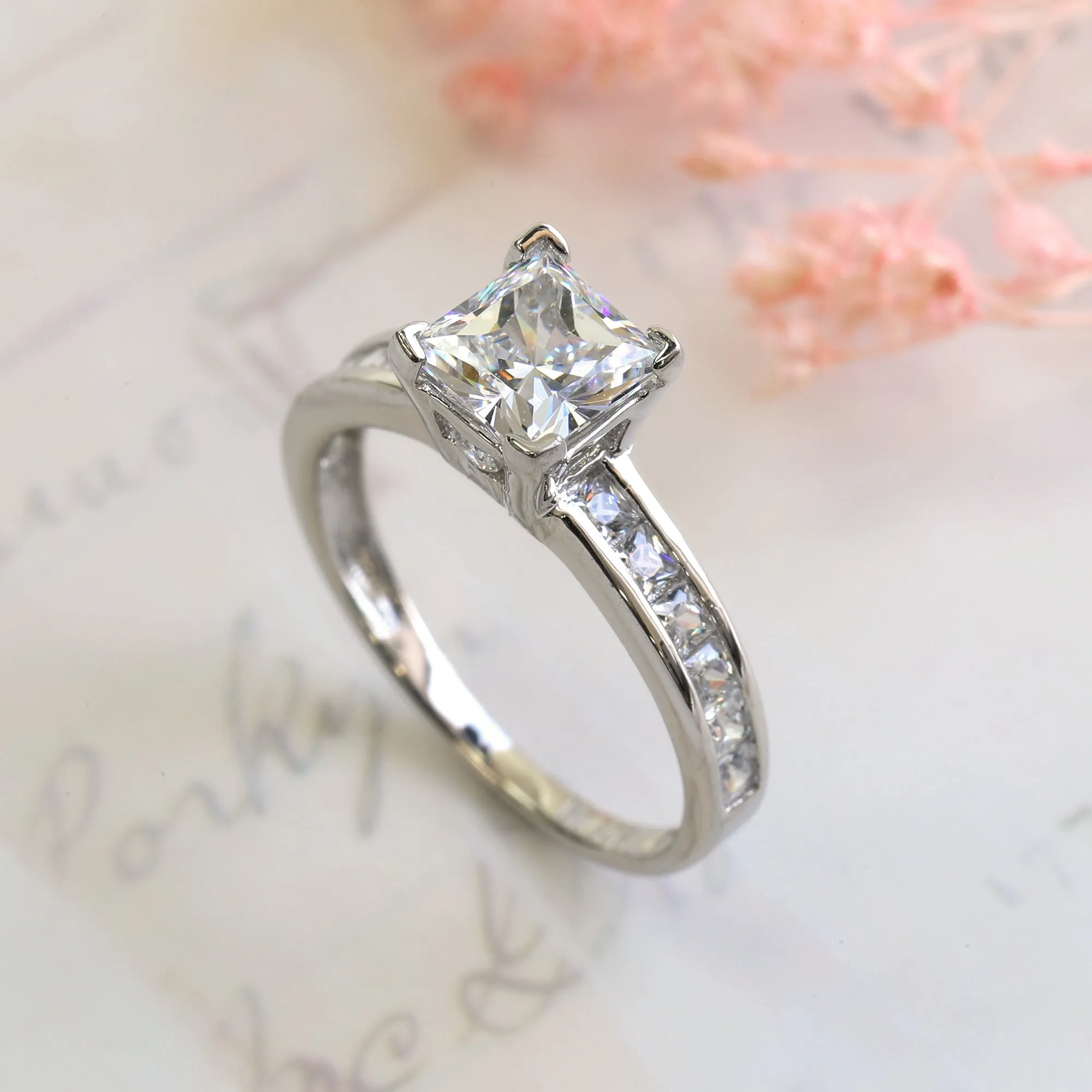 Sterling Silver Diamond Simulated Solitaire Stackable Ring