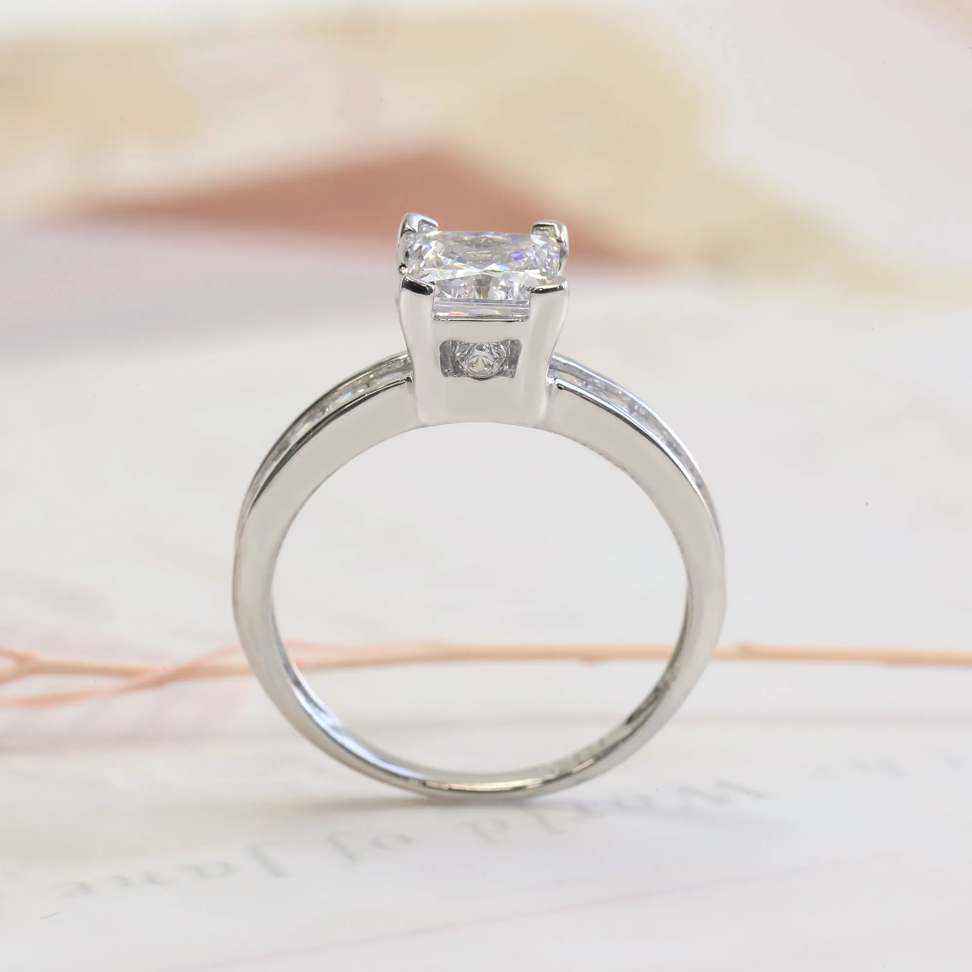 Sterling Silver Diamond Simulated Solitaire Stackable Ring