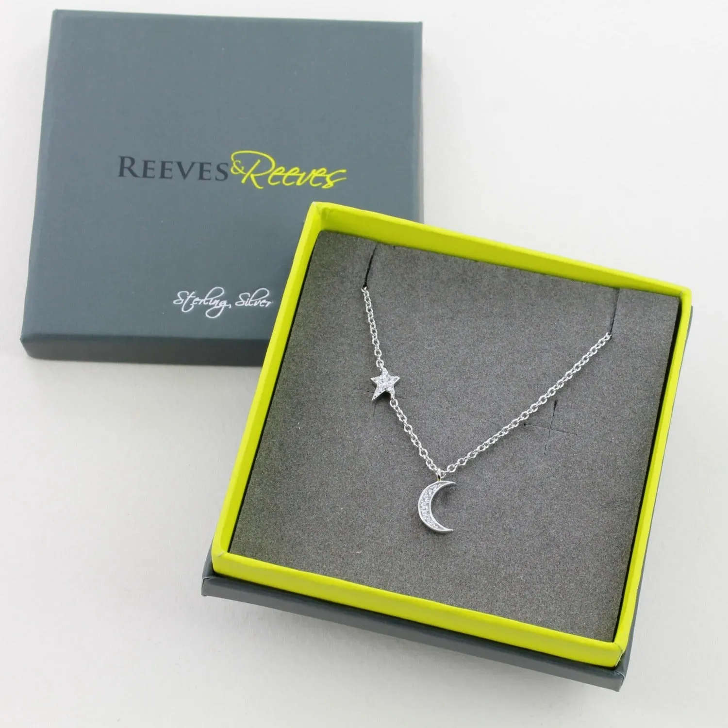 Sterling Silver Moon and Star CZ Necklace
