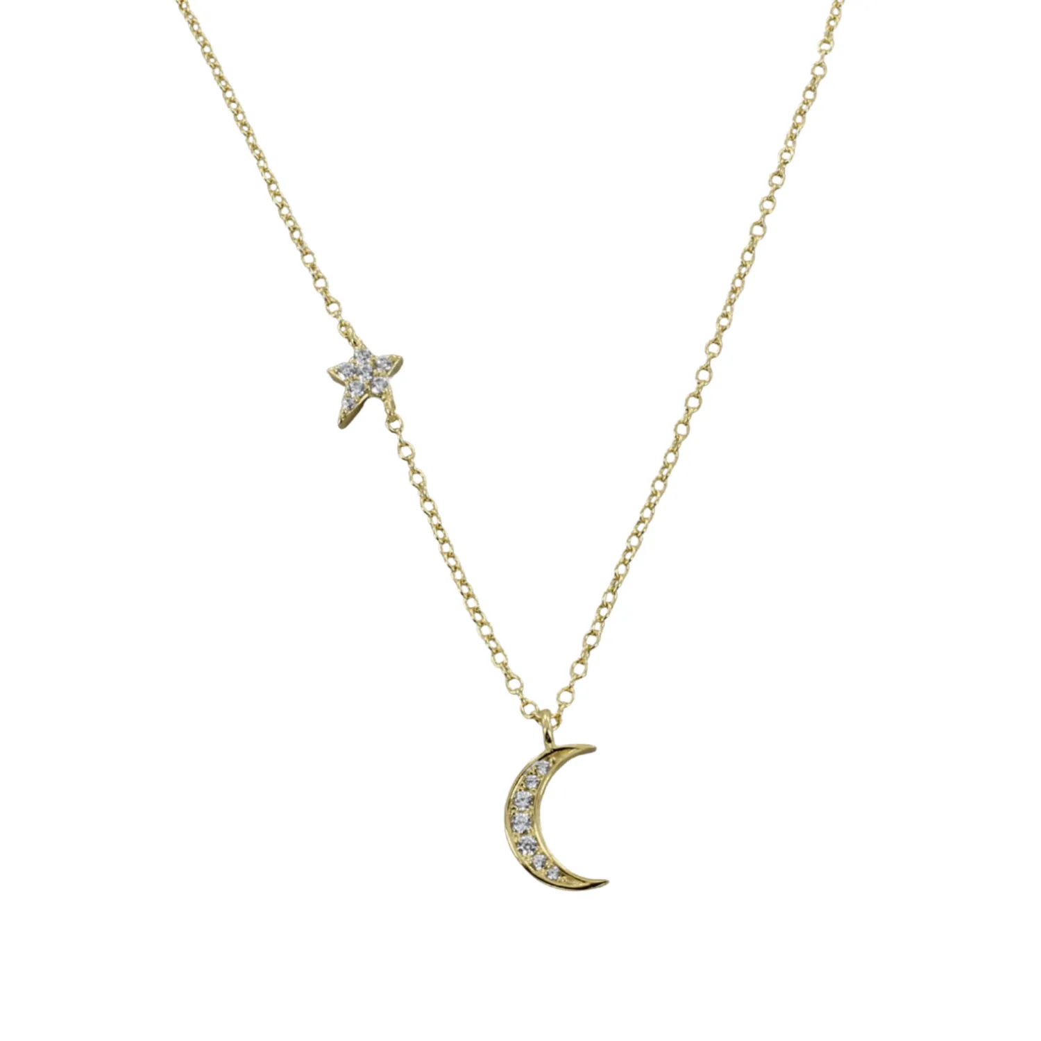 Sterling Silver Moon and Star CZ Necklace