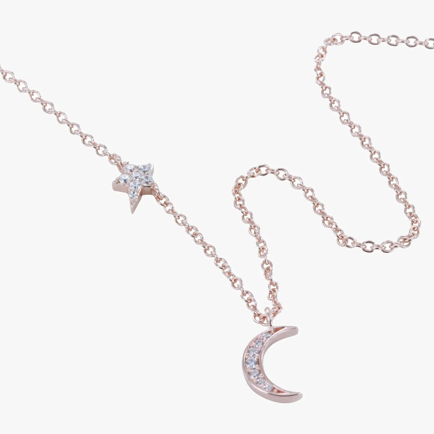 Sterling Silver Moon and Star CZ Necklace
