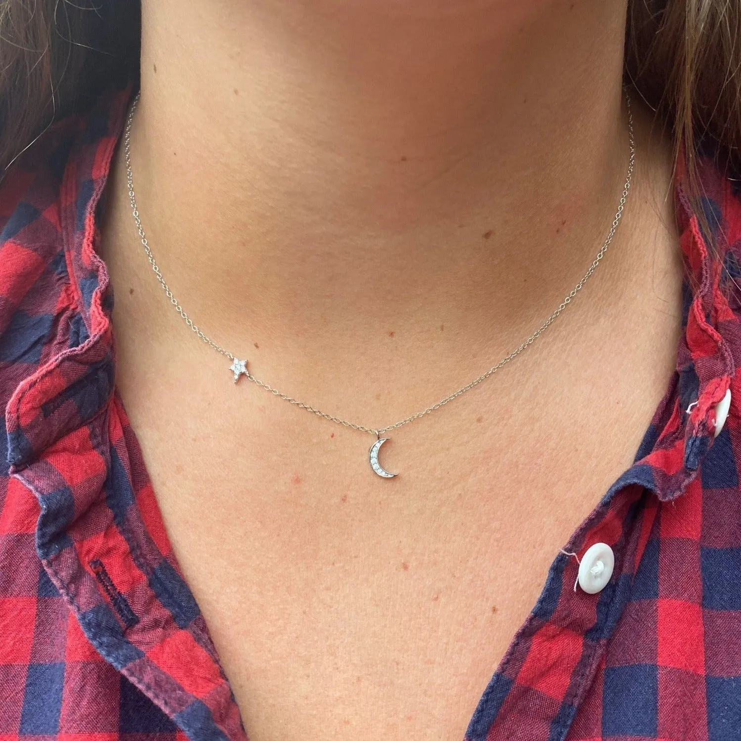 Sterling Silver Moon and Star CZ Necklace